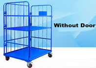 Jaulas azules de Warehouse en las ruedas/las jaulas apilables del almacenamiento con los estantes